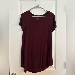 Aerie Deep Burgundy Short Sleeve Tee, Long for Pairing with Leggings
